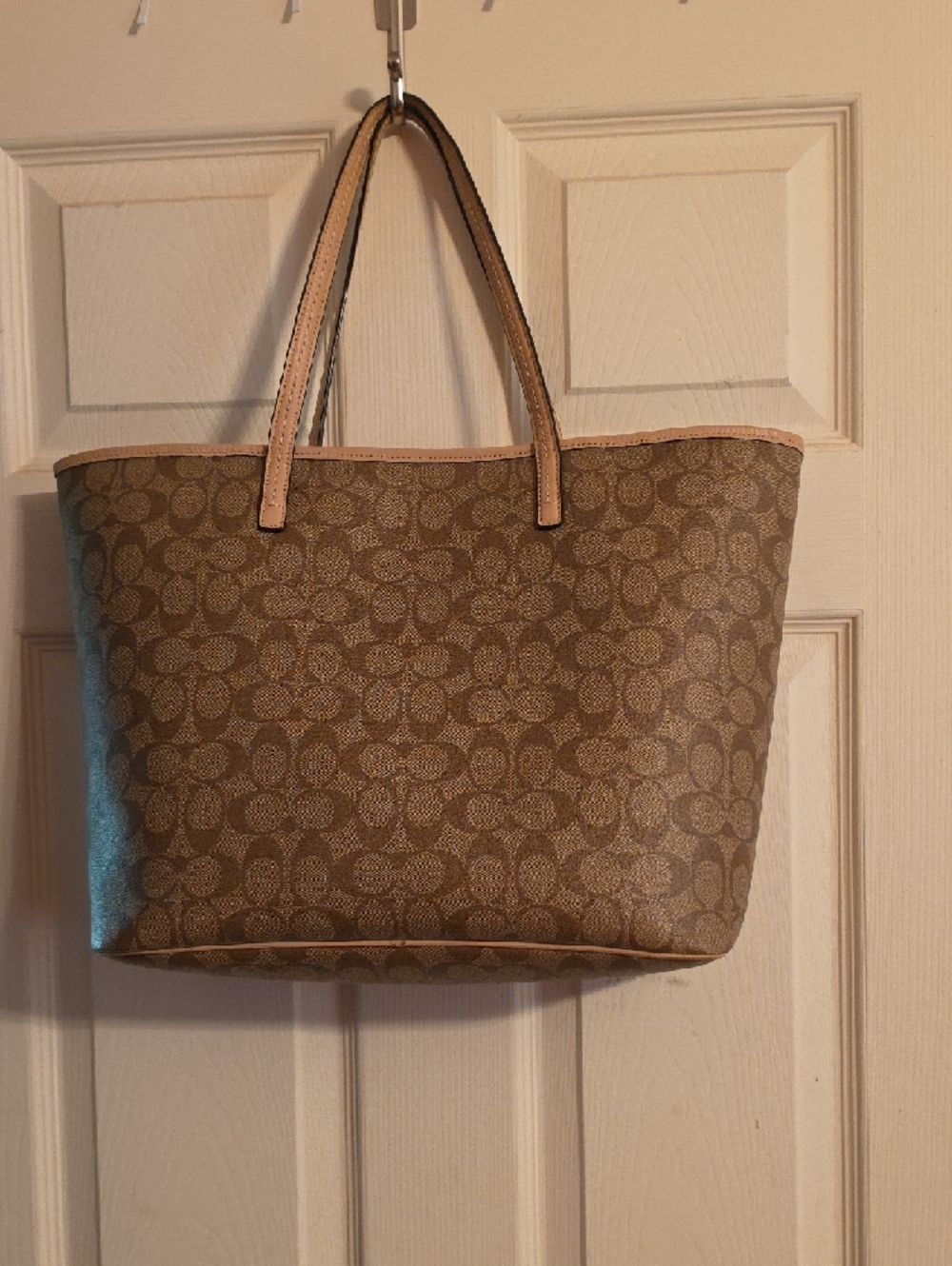 Coach Brown Signature Canvas Tote with Tan Trim and Straps - Picture 3 of 5